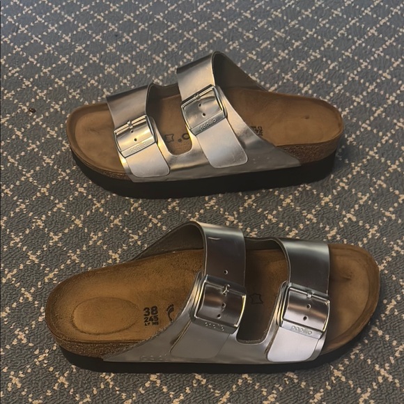 Birkenstock Papillio Silver Buckle Arizona Platform Sandal - Picture 2 of 4